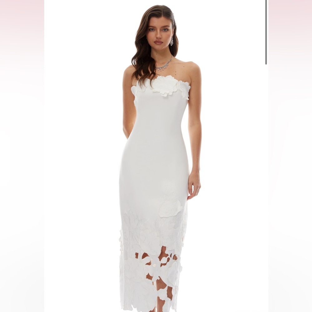 Miss Rosier Inga White Strapless Floral Embroidered Maxi
